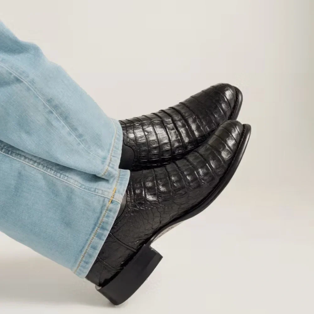 Men's Black Leather Western Boots - Picture 2 of 8